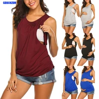 Maternity Tank Top Womens Nursing Shirt Casual Sleeveless Side Ruched Crew Neck Basic Nursed Vest Pregnancy Breastfeeding Tee 1