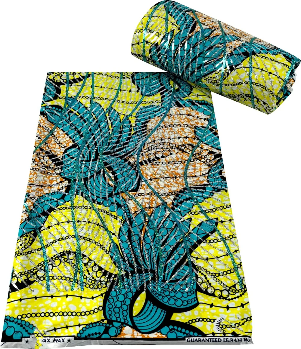 Ankara Nigeria Wax Print Fabric Embroidery Block Sequin wax Print african dress for Wedding party Y7