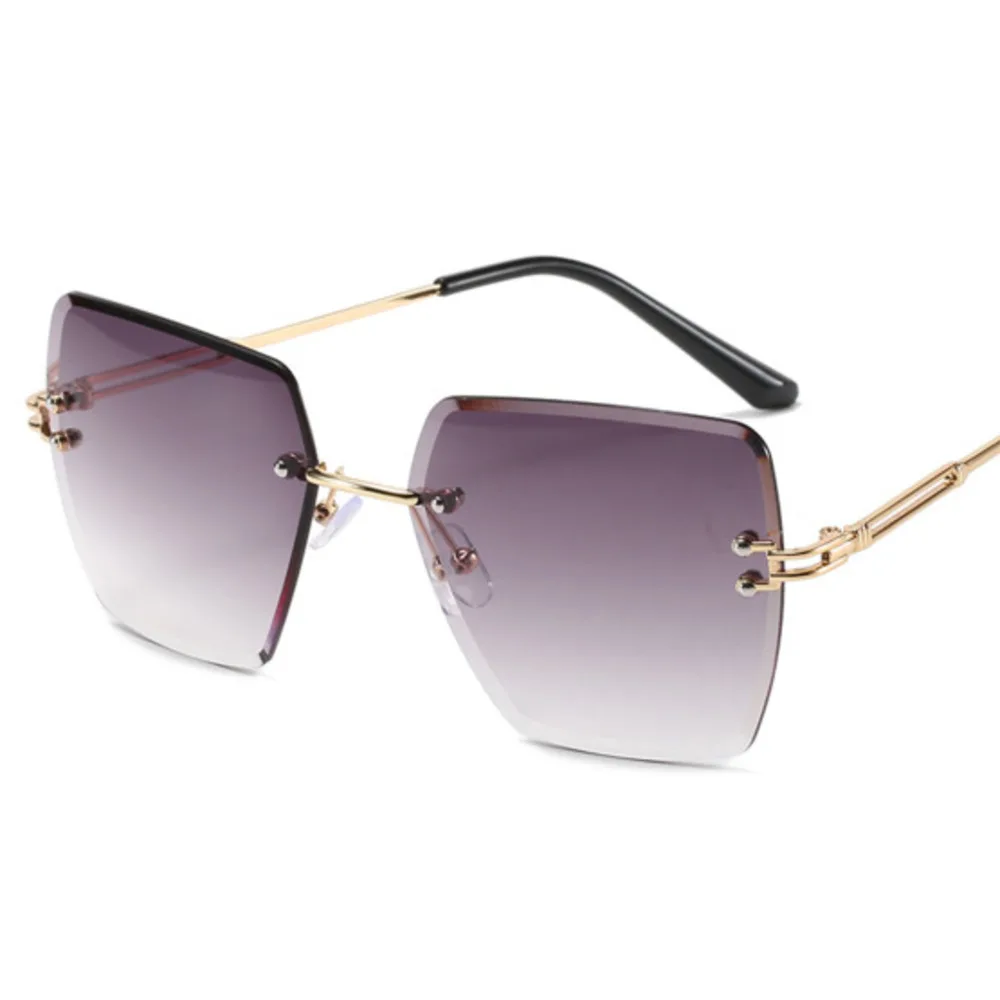 Nouvelles lunettes de soleil à bords coupés sans cadre les plus vendues pour femmes en Europe et en Amérique, lunettes de soleil à dégradé polygonal tendance, lunettes transfrontalières_voghion.com