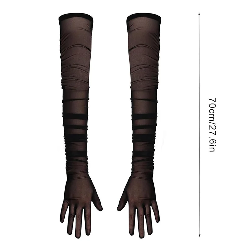 Women's Sexy Solid Transparent Elasticity Mesh Tulle 70cm Extra Long Gloves Opera Halloween Costume Cosplay Party Dance Gloves