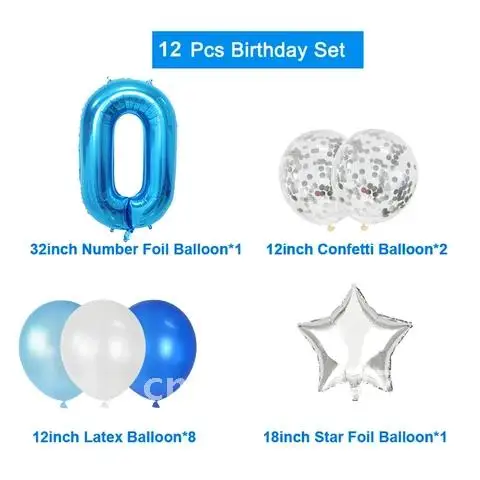 

12pcs Blue Latex Ballons Confetti Mixed Birthday Party Helium Globos Balls Decorations Foil Number Balloons Decoaations