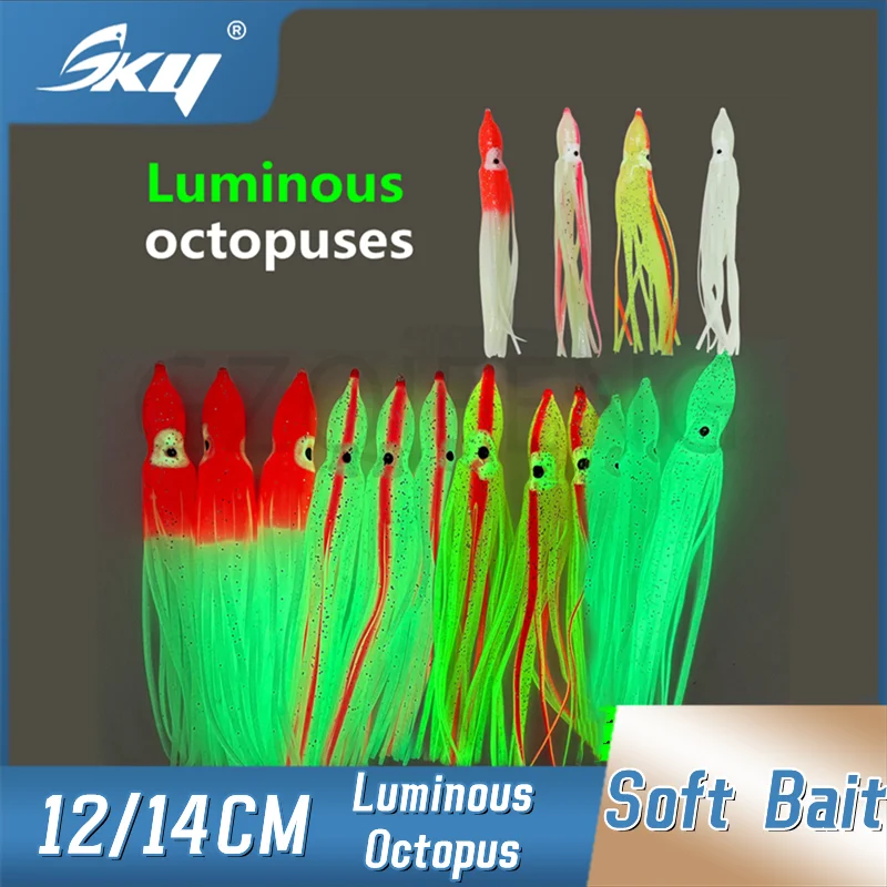 

SKY Soft Squid Skirts 12/14CM Luminous Sea Fishing Octopus Wire Bait Bionic Squid Tuna Fishing Lure Boat Fishing Fakebait