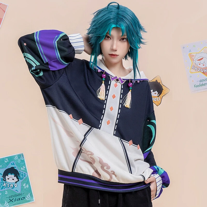 

InYOYO Xiao Cosplay Costume Game Genshin Impact Black Field Hoodies Daily Wear Fashion Clothes Uniform Coat Party Outfit New