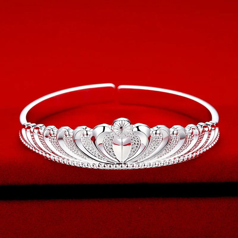 New in 925 Sterling Silver Crown Open Cuff Bracelet Bangles For Women Female Luxury Engagement Wedding Jewelry Free Delivery