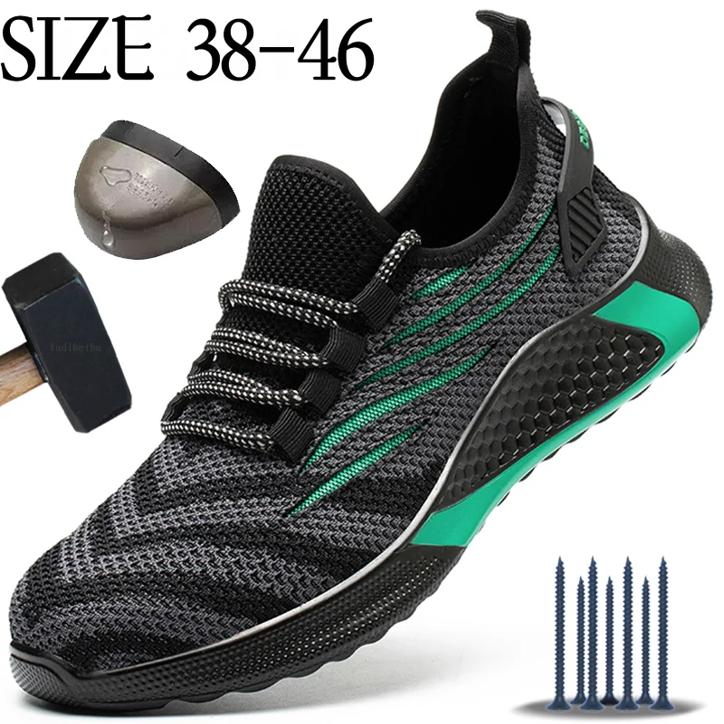 

New Men Work Shoes with Steel Toe Cap Puncture-Proof Work Sneakers Lightweight Breathable Work Safety Boots Size Big 37-48