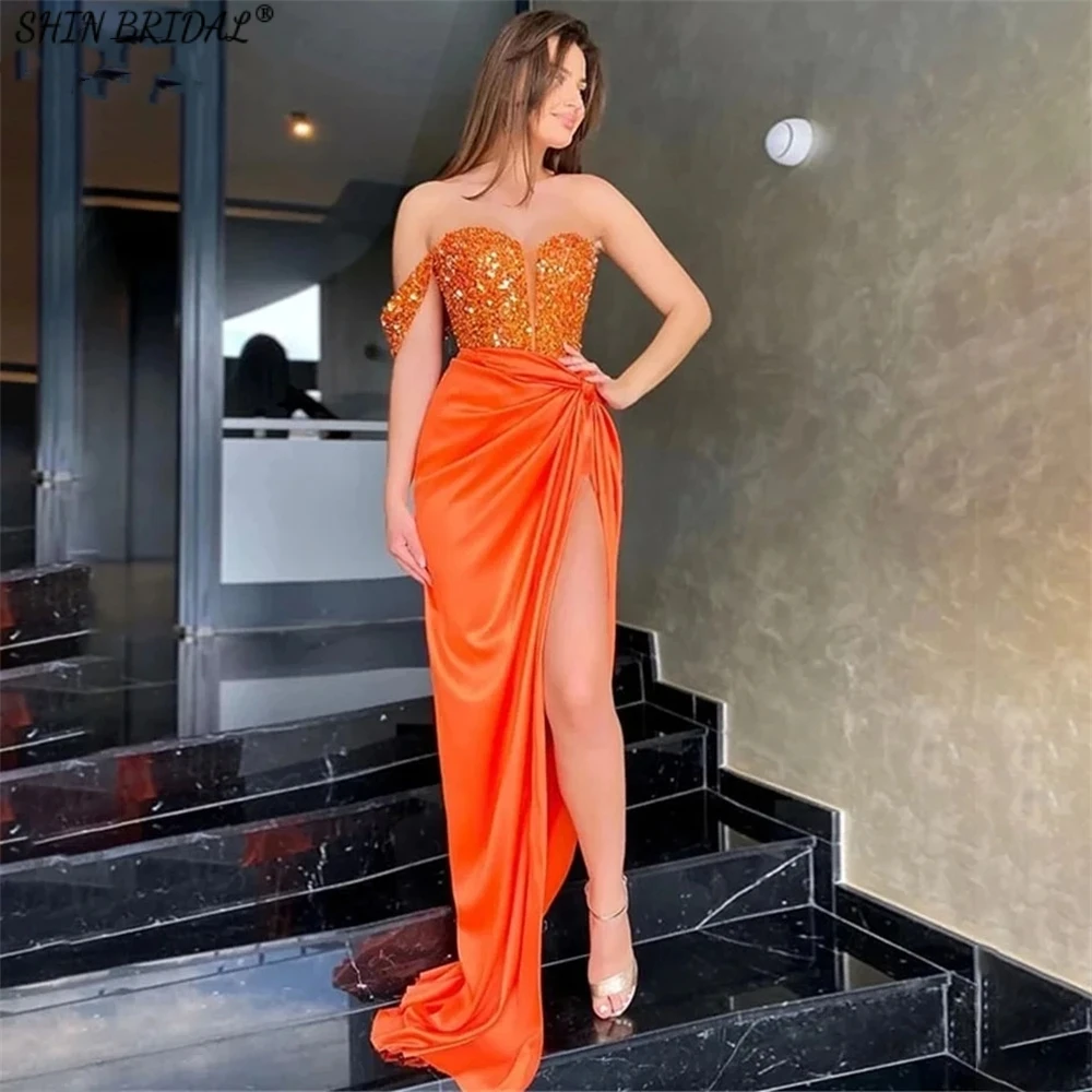 

SHIN BRIDAL Sequin Stain Evening Dresses for Women One Shoulder Sweetheart Sexy Prom Dresses Sleeveless Backless Wedding Dresses