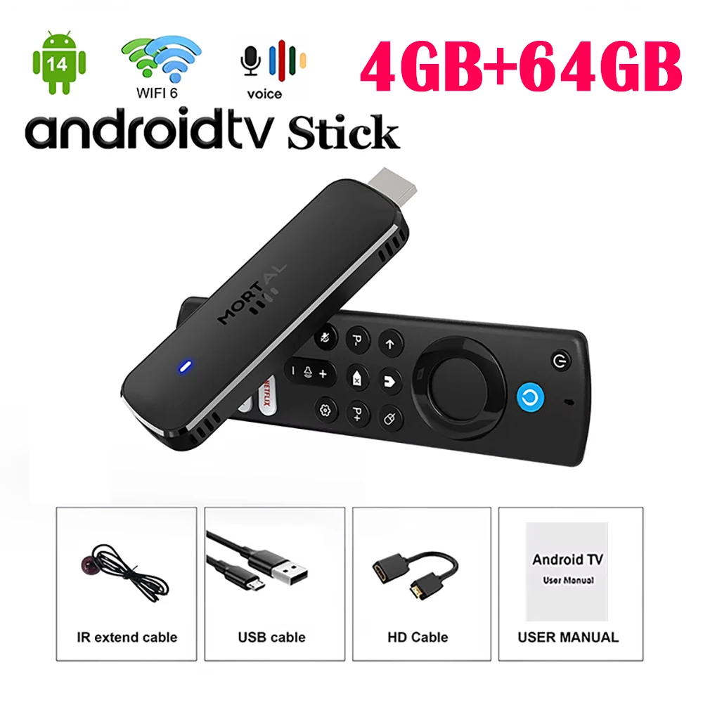 Clé TV Android 14 Q8 2026 8 Go + 128 Go, compatible 8K, WiFi 6, Google Voice, NETFLIX, YouTube, BT5, lecteur multimédia sans fil avec décodage vidéo