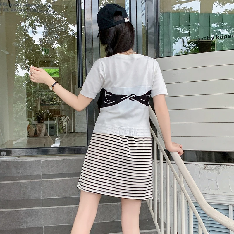 N68489# Pregnancy Skirt A Line Easy Matching Skirts Women Hip Skirt Spring Autumn Simple Striped Summer Casual Maternity