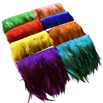 1 Metro Sella Piume di Fagiano Frangia per Vestiti Nastro Nero Bianco Piuma di Gallo Nappa Trim Decorazione FAI DA TE Finiture Per Cucire