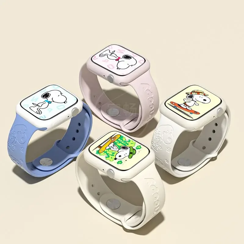 Apple Watch 밴드 용 스누피 실리콘 스트랩 44mm 45mm 42mm 40mm 38mm 41mm 49mm IWatch 시리즈 7 Se 6 5 4 3 2 1 Ultra 용 팔찌