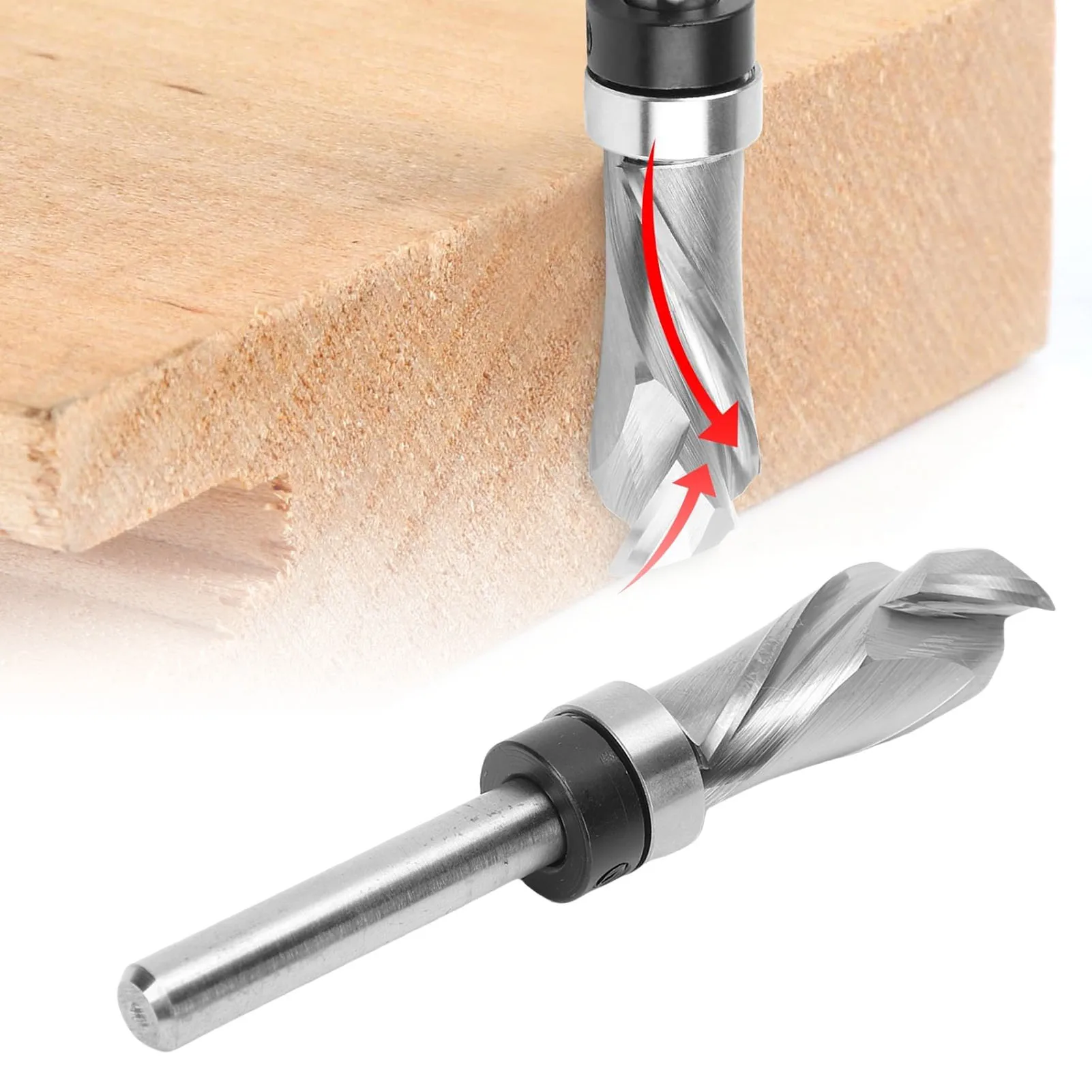 Compression Flush Trim Router Bit 1/4in Shank Tungsten Steel Spiral Pattern Template Router Bit for Trimming
