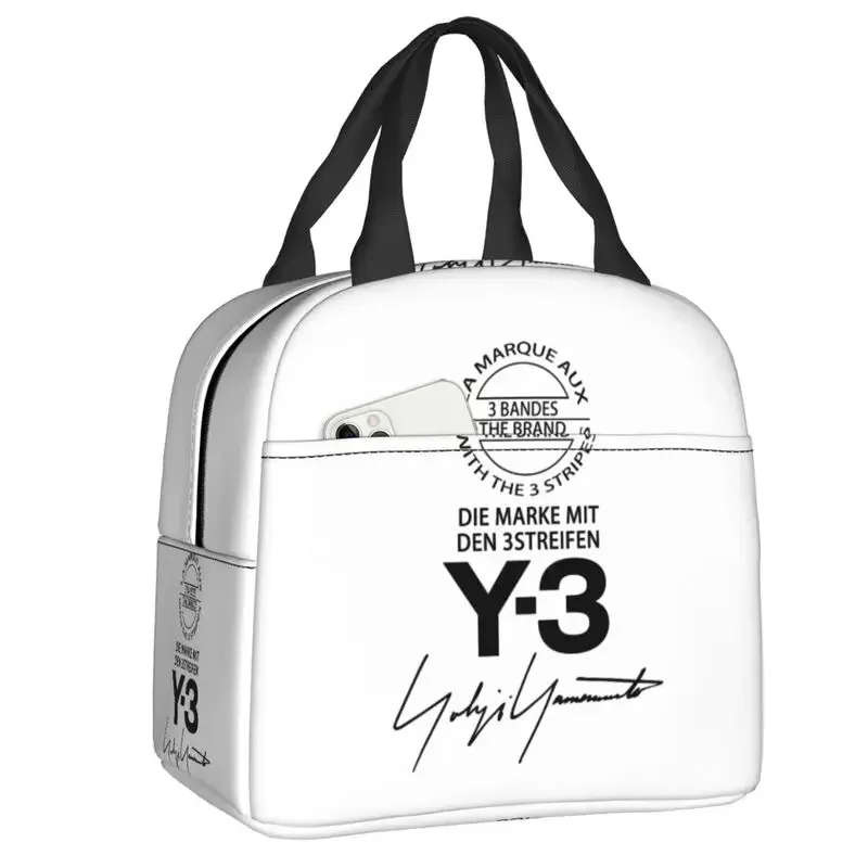 

Custom Y3 Yohji Yamamoto Lunch Bag Men Women Thermal Cooler Insulated Lunch Box for Children School Work Picnic Food Tote Bags