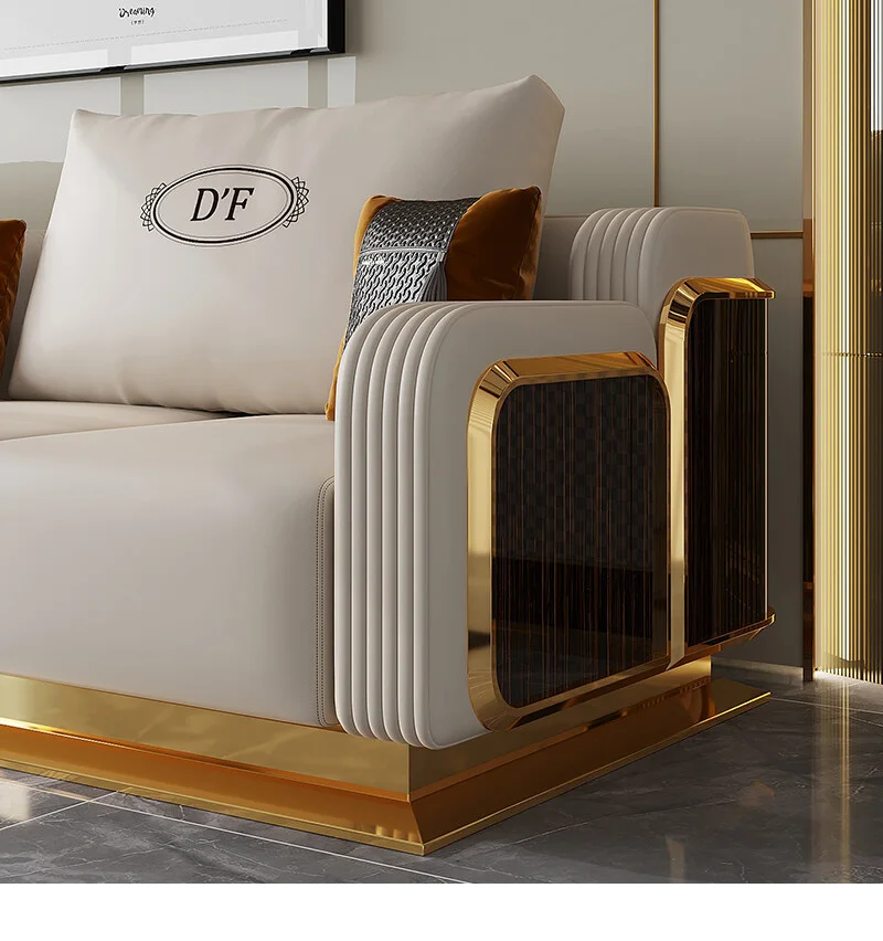 Modern Luxury Leather Sofa Wooden Living Room Sofa Set