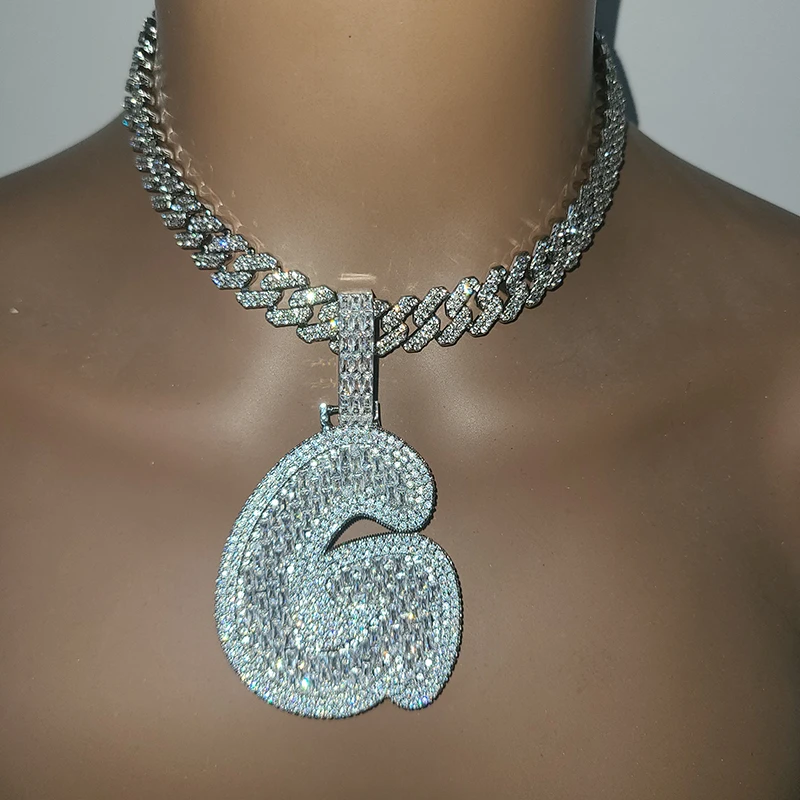 Grandbling Big Baguettecz Letter Pendant with Cuban Chain