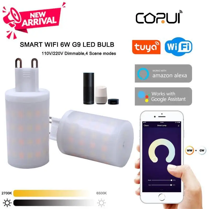 

CORUI Tuya G9 Dimmable Smart Light G9 WiFi 6W LED Lamp Bulb Intelligent Light 220~240V Support Alexa Google Home Voice Control