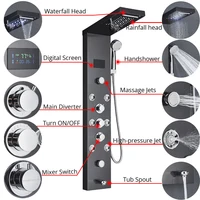 Black/Brushed Bathroom Shower Faucet Set LED Rainfall Shower Panel System Bathtub Water Mixer Tap Massage SPA Temperature Screen 4