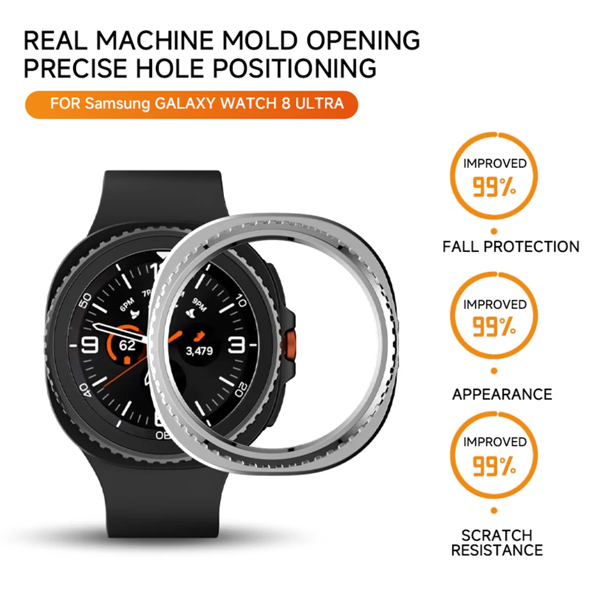 Bezel Ring and Protective Cover Case for Smartwatch - Hard PC Bumper Shield