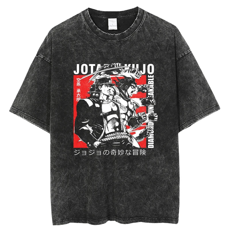 

Jojo Bizarre Adventure t shirt men Hip Hop Washed Anime Tshirts women Streetwear Short Sleeve Cotton T-shirt Loose Tops Tees