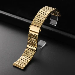 Premium Stainless Steel Watchband with Folding Buckle - Universal Metal Bracelet Strap - 22mm (Gold)