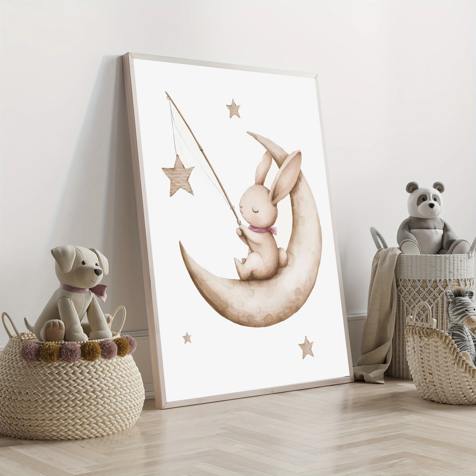 3 custom-named rabbit-themed children's room artworks ,watercolor rabbit decorative painting,personalized bedroom and home decor 3