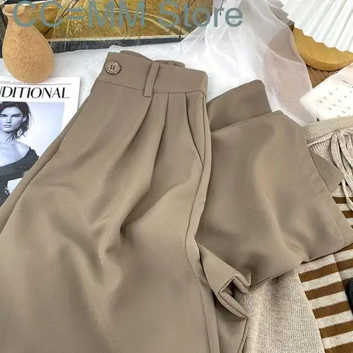 New High Waist Suit Pants Women Fashion Office Ladies Solid Straight Women Pants Chic Casual Wide Leg Pants Women