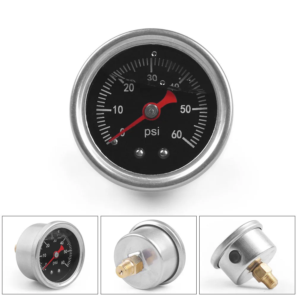 

Universal Liquid Filled Fuel Press Pressure Gauge 0-60 PSI For Fuel Pressure Regulator Oil Gauge 1/8" NPT Black Face