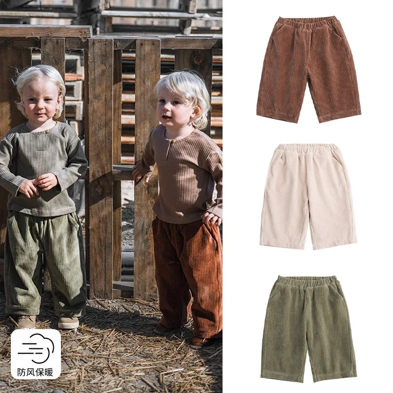 

Jenny&Dave Children's pants soft and skin friendly 2023 European and American autumn and winter baby corduroy solid color casual