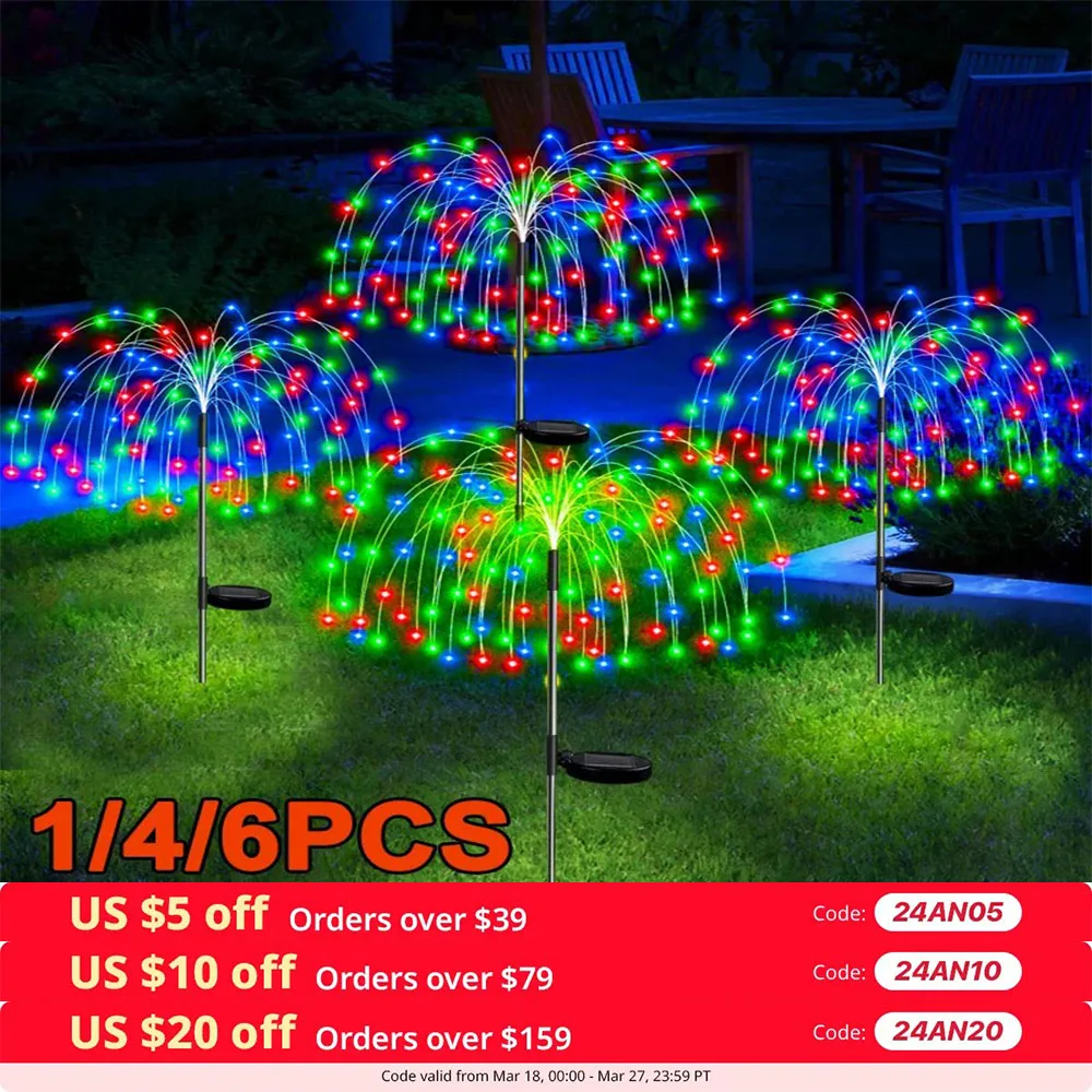 LED Solar Power Lights Firework Garden Decoration Fairy Lights Waterproof Outdoor Dandelion Lawn Lamp For Patio Path 4x solar power mason jar lid lights 20 leds fairy firefly jar lids lamp for holiday party christmas patio lawn garden decoration