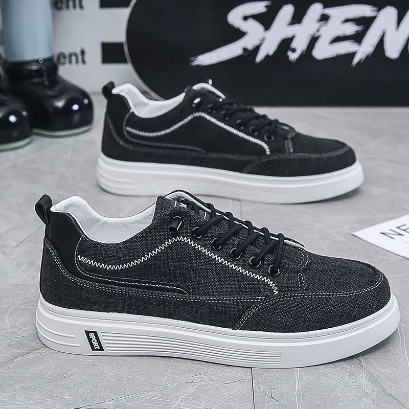 

Hot Sale Fashion Sneakers Men Vulcanized Shoes Sofe Lace up Men Breathable Canvas Shoes Flat Bottom Casual Shoes Tenis Masculino