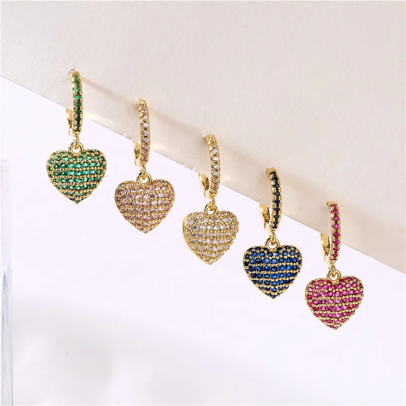 Earrings Women's 18k Gold Plated Colorful Crystal Zircon Heart shaped Earrings Popular Fashion Jewelry Couple Gift