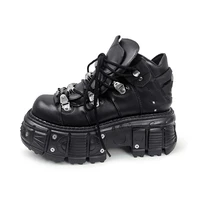 New Women Shoes Punk Style Lace-up Heel Height 6CM Platform Shoes Woman Gothic Ankle Rock Boots Metal Decor Woman Sneakers - Image 2
