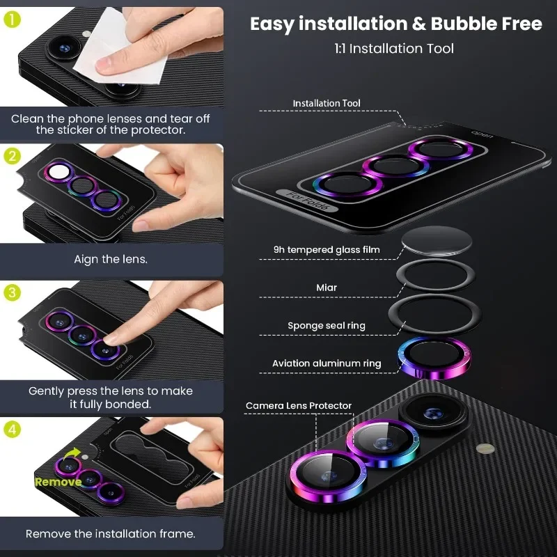 Enhanced Tempered Glass Camera Lens Protector with Metal Case Cap