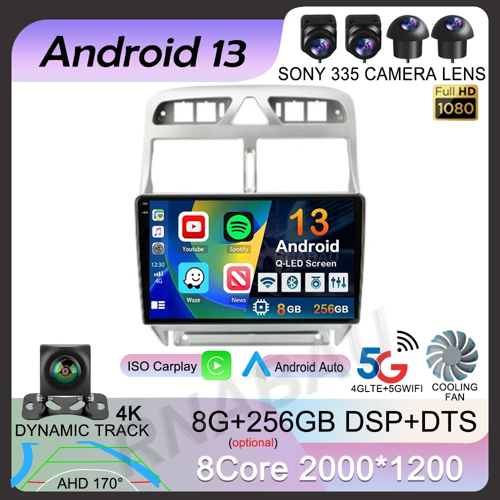 

Android 13 Carplay Auto 4G+WIFI 2din Car Radio For Peugeot 307 2002-2013 Multimedia Video Player GPS Navigation Head Unit Stereo