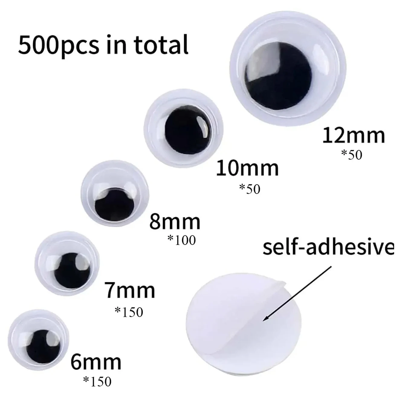 Swing Eyes 500pcs Self-adhesive Black White Goose Eyes for DIY Crafts Decoration