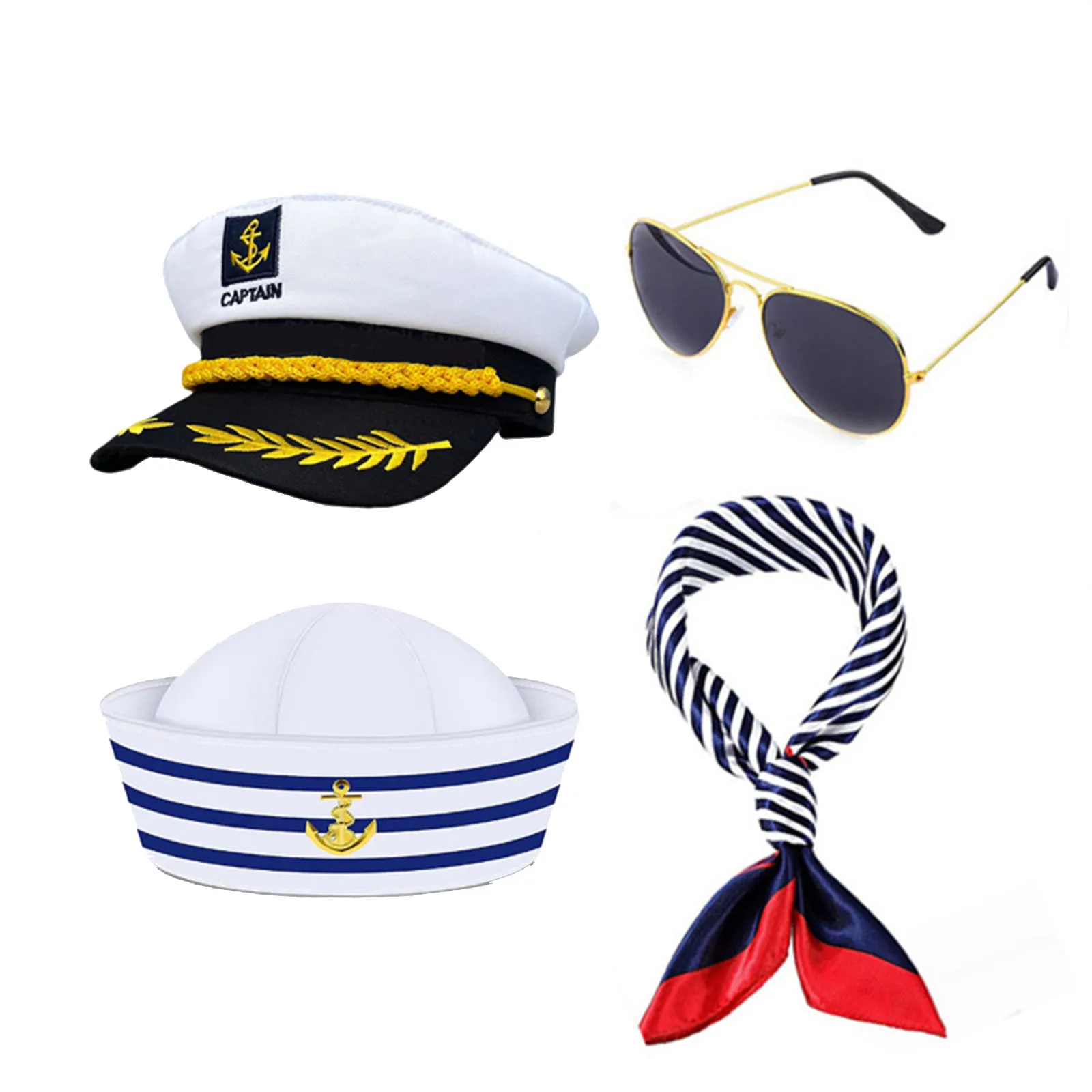 

Halloween Captain Sailor Cosplay Costume Accessories Hat Scarf Sunglasses Gloves Ship Anchor Necklace Carnival Theme Party Props