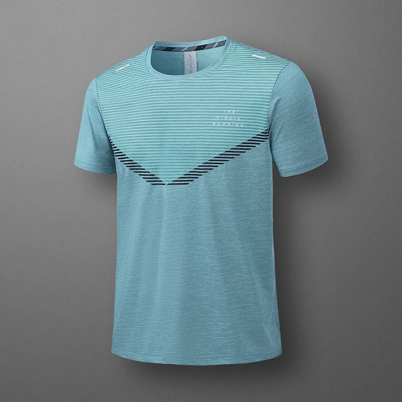 

Summer Sports Round Neck T-shirt Men Running High Stretch Top Fitness Training Quick Dry Short Sleeve Basketball Breathable