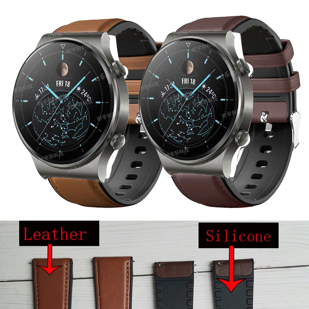 

For Huawei Watch GT 2 Pro Strap 22mm Leather Silicone Bracelet For Huawei GT 2 46mm/GT 2E/GT 3 SE/Runner/Watch 3 4 Pro Watchband
