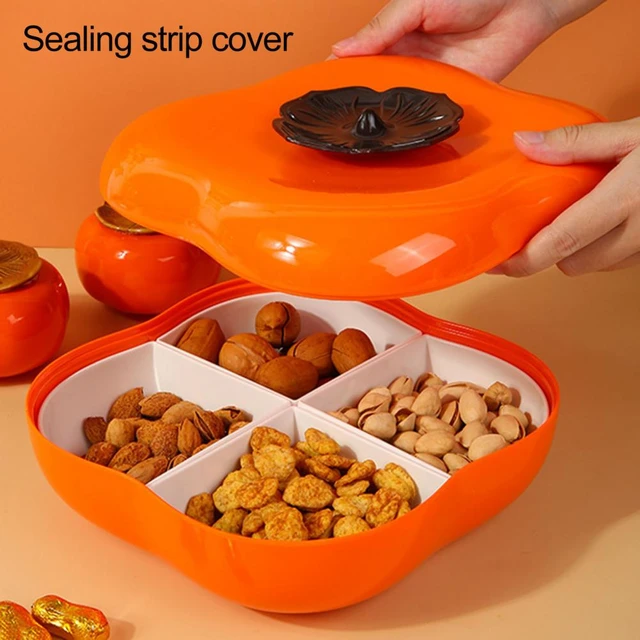 Divided Serving Tray with Lid, Refrigerator Four-compartment Storage Box 