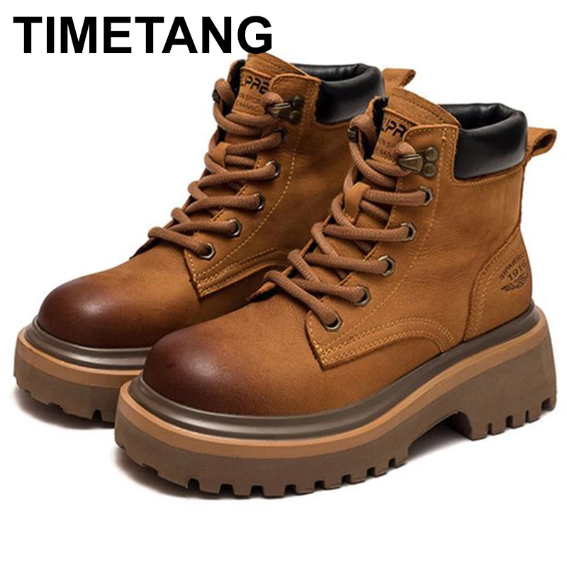 

Autumn/winter 2023 New Women's Boots Leather Chunky Ankle Boots Retro British Ankle Boots Women's Shoes