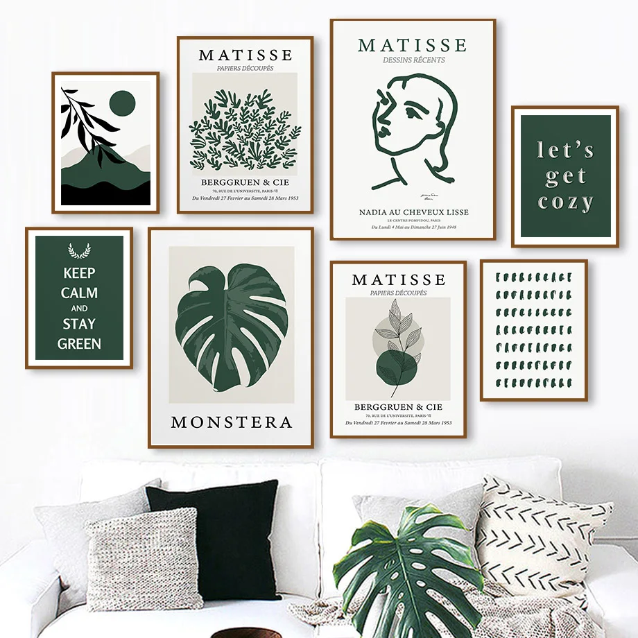 

Green Abstract Matisse Girl Monstera Cora Wall Art Canvas Painting Nordic Posters And Prints Wall Pictures For Living Room Decor