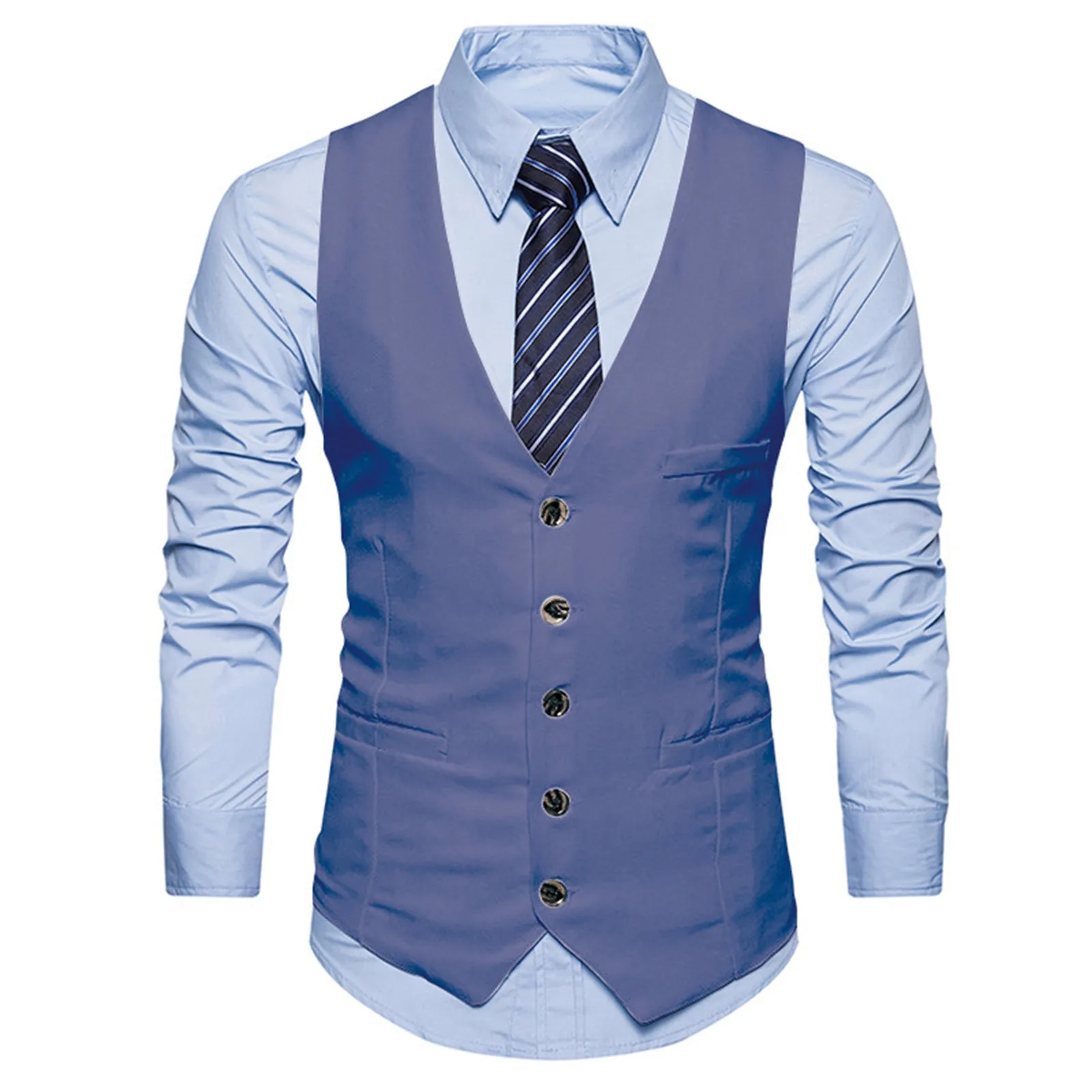 

Men's Lightweight Business Casual Suit Vest V Neck Sleeveless Silmming Fit Single Breasted Formal Suit Waist Coat For Men