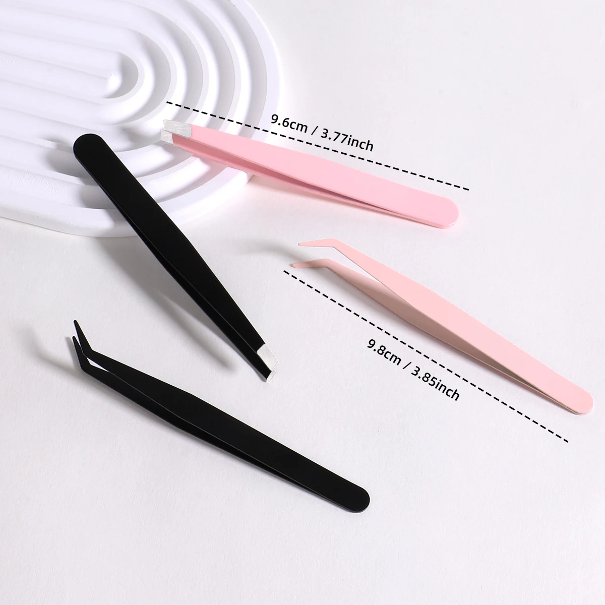2 tweezers eyebrows plucking false eyelashes tweezers stainless steel precision tweezers curved tip black/pink beauty tools 4