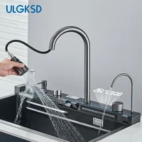 Waterfall Kitchen Sink 304 Stainless Steel With Digital Display Faucet Purified Water Mixer Crane And Wash Cup Tap Kitchen Parts 1