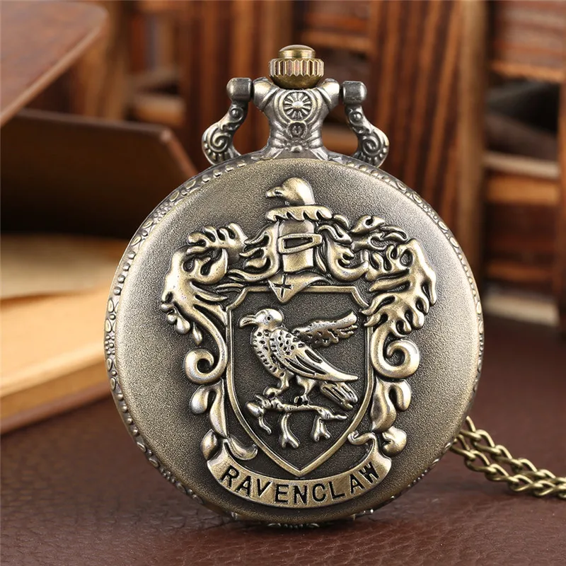 

Antique Carved 3D Bird Magic Acaedmy Design Roman Number Quartz Analog Pocket Watch Men Women Necklace Chain Reloj De Bolsillo