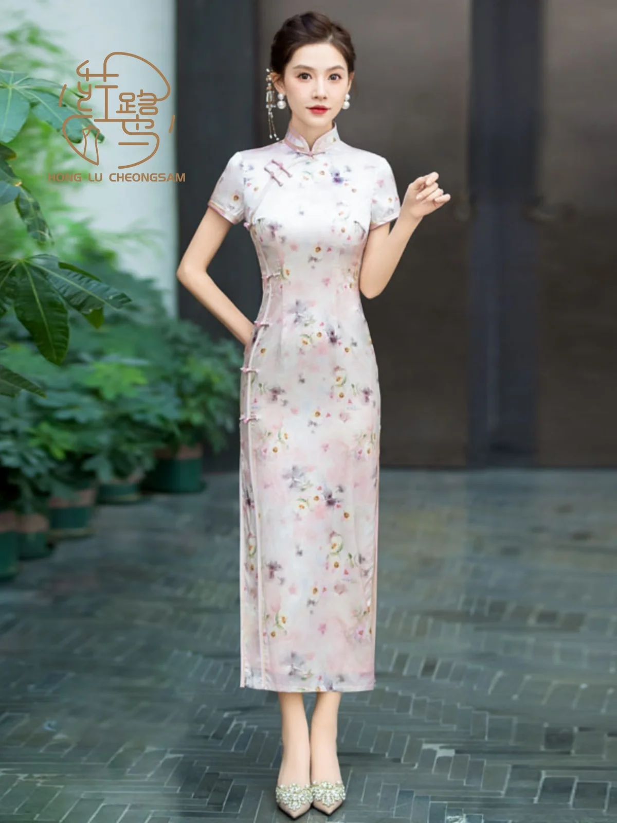 【HONGLU】2024 The New Hand-sewn Mulberry Silk Cheongsam High-end Temperament Chinese Style Elegant Qipao