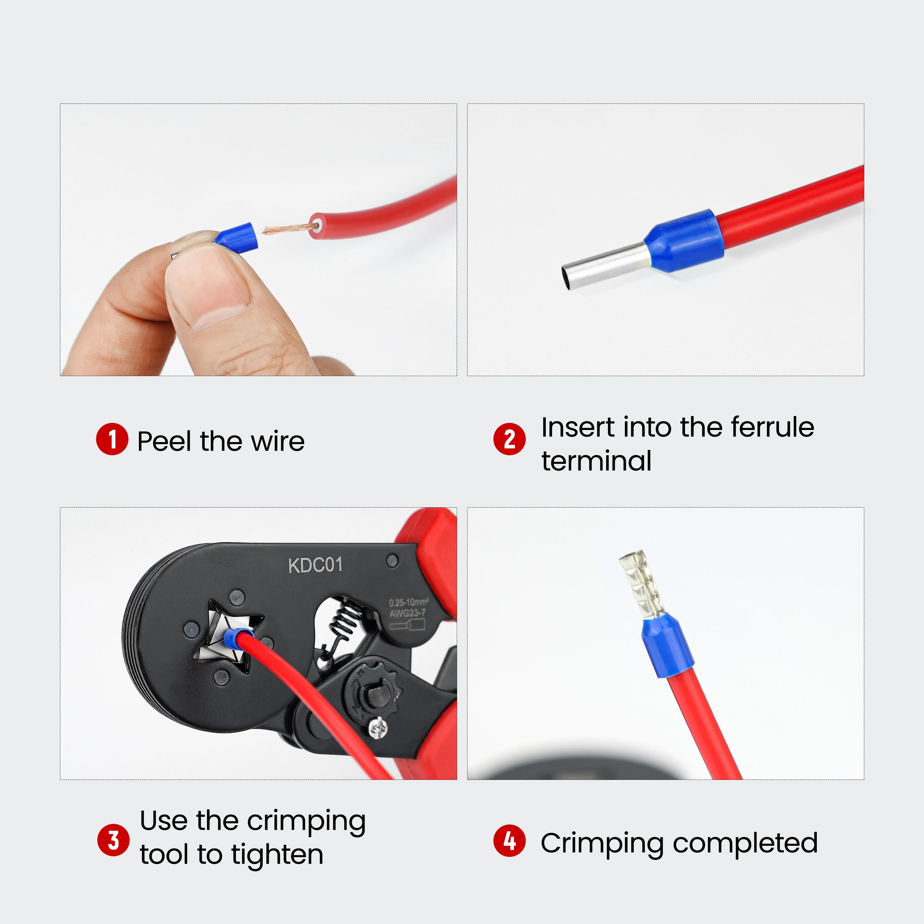 Terminal Crimping Tools Ferrule Crimping Pliers 0.25–10 mm² / 23–7 AWG  Electrician Clamp Sets Wire Tips