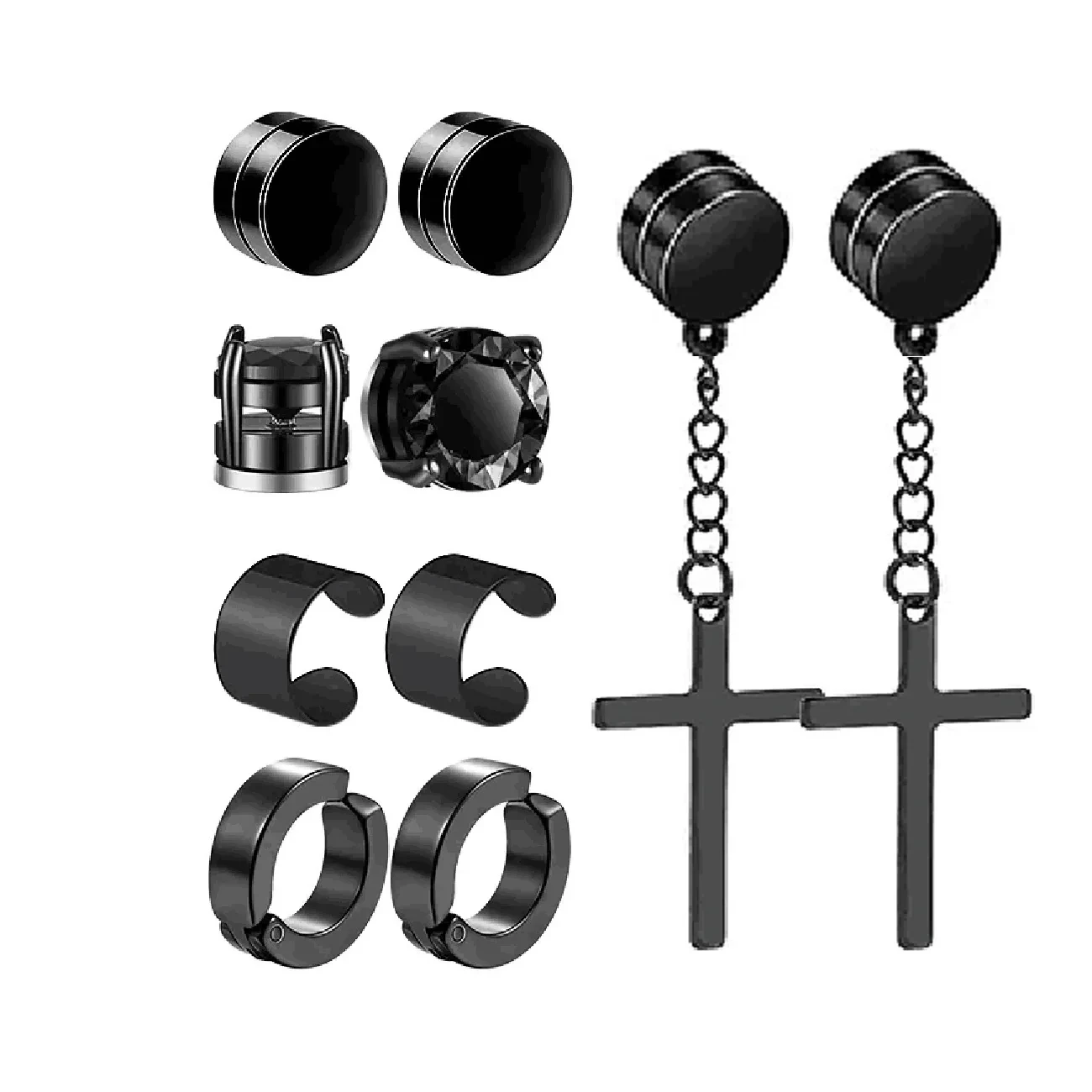 1-10 Pairs of Men's Fashionable Ear Hole Free Magnet Zircon Stainless Steel False Earring Set Unisex Non Piercing Clip Earrings 4