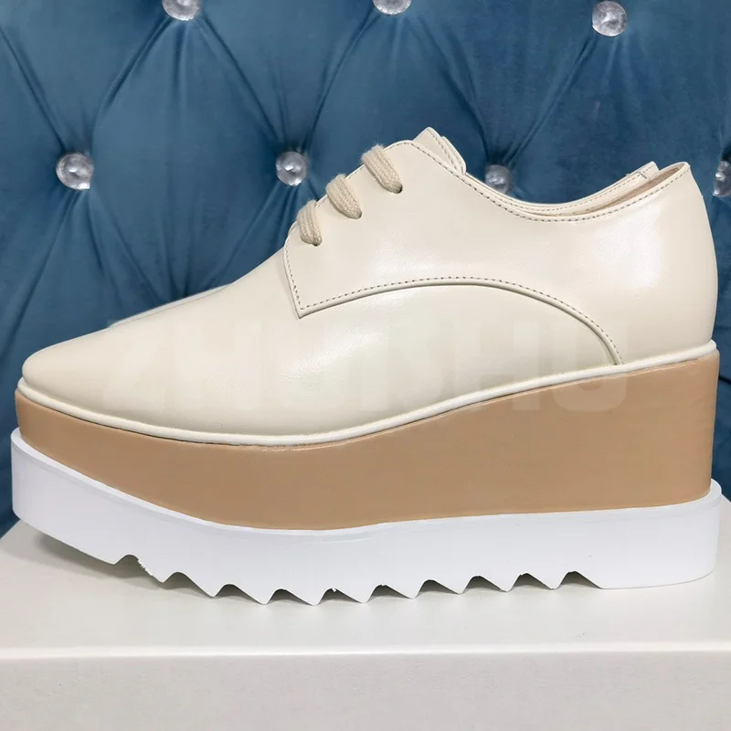 

Women Flat Shoes Spring Autumn New Genuine Leather Upper Round Toe Mixed Colors Thick Bottom Female Shoes Personality Loafers