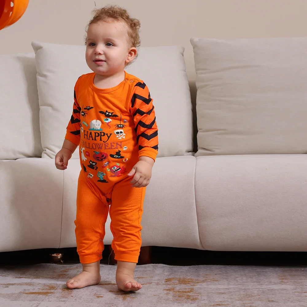 Happy Halloween Family Clothes Cartoon Print Parent-child Matching Pajamas Set 2 Pcs Suit Baby Romper Soft Sleepwear Family Look