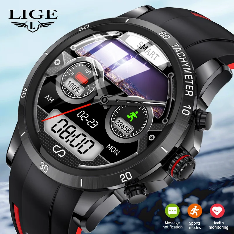 

LIGE 2023 Smart Watch Men AMOLEO Full Touch Bracelet Fitness Tracker Sports Watches Bluetooth Call Smart Clock Men Smartwatch